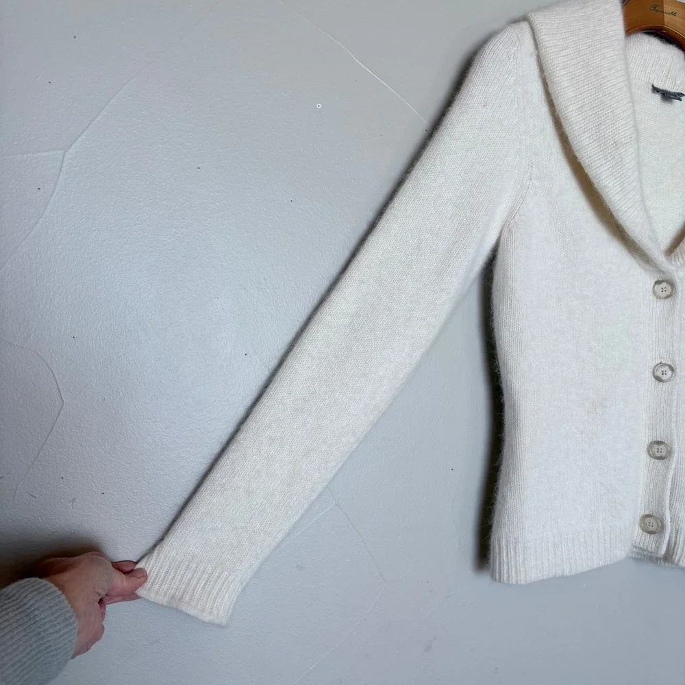 Y2K 90s ANN TAYLOR Angora Cream‎ Shawl Collar Button Front Cardigan Sweater MP